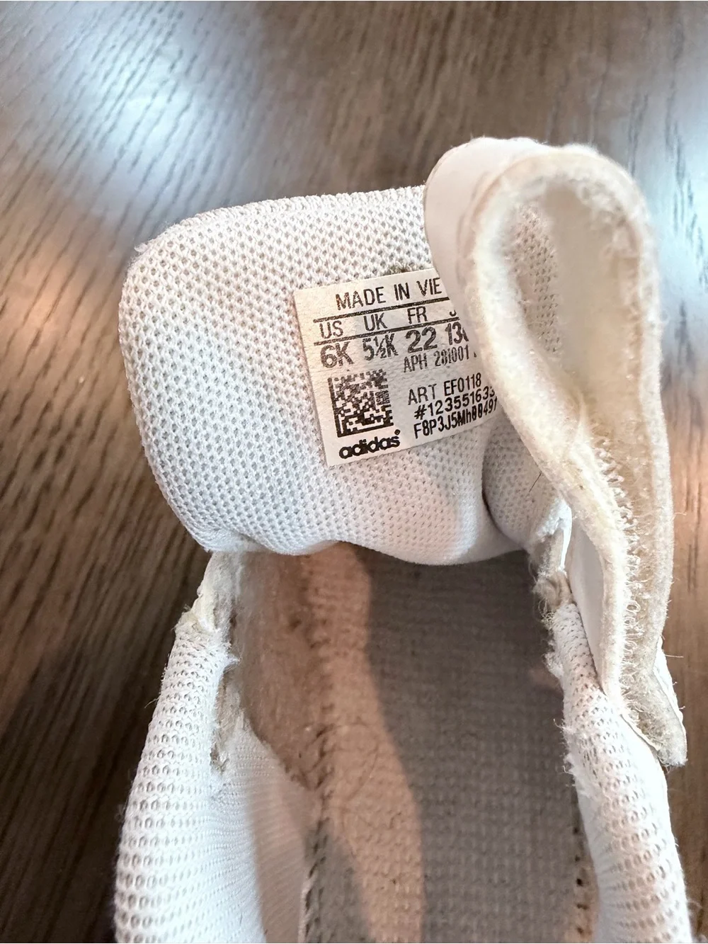 6K Adidas White and Black Kids Velcro Sneakers